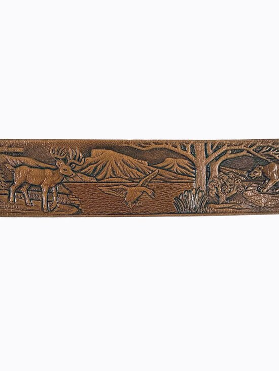 Vtg 70s Chambers H. Porter Tucson Hand Tooled Leather Belt 28 Western Tiger Deer main image 4